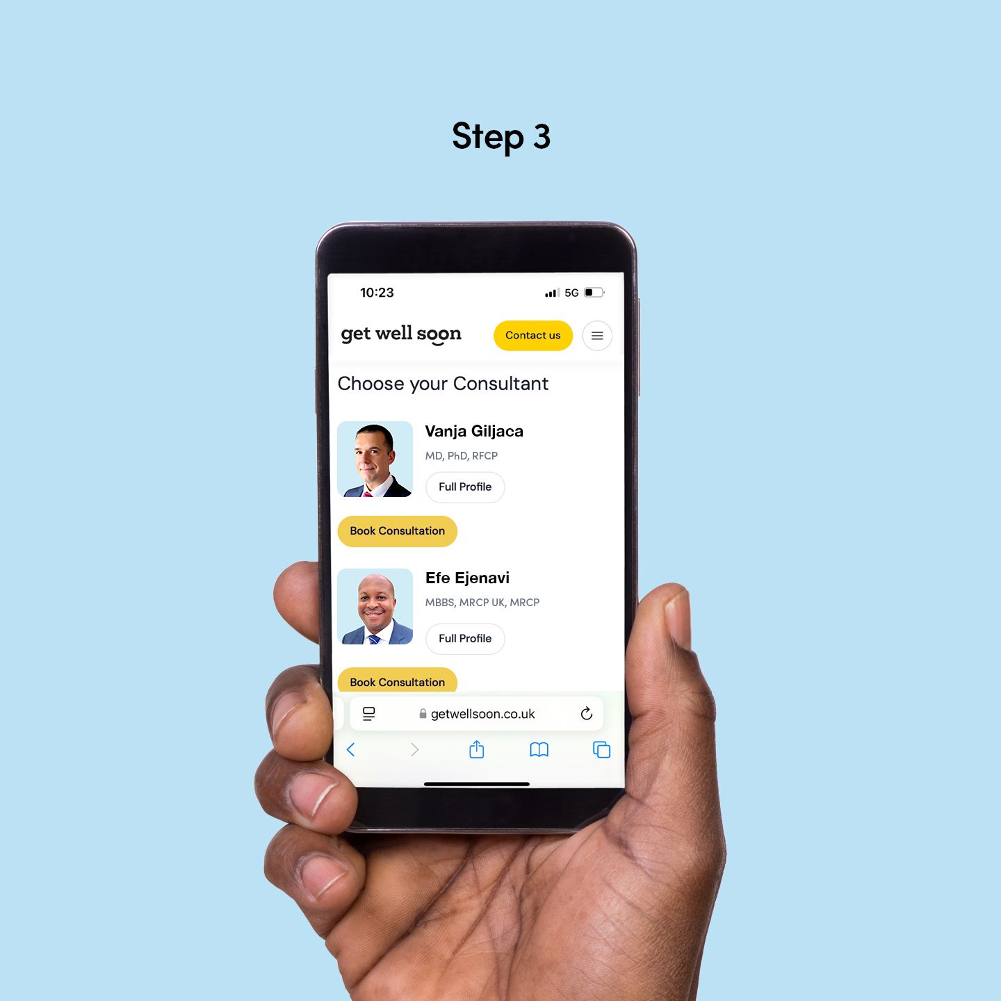 select your consultant for your procedure with get well soon